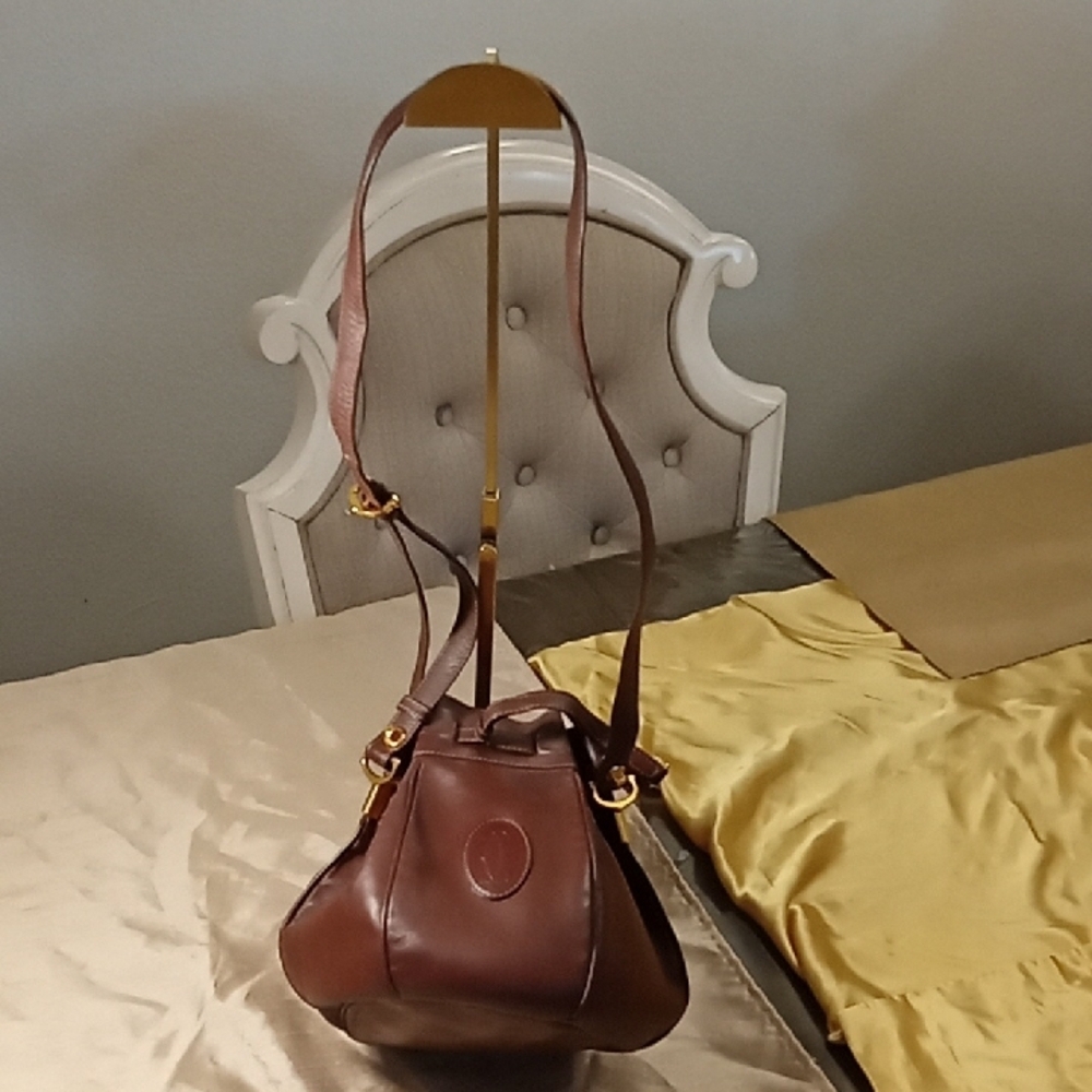 Cartier Drawstring Elegant Brownish Red Leather Shoulder Bag EUC